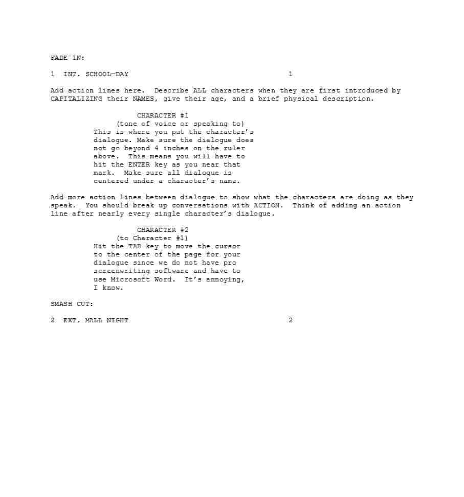 37 Creative Screenplay Templates [& Screenplay Format Guide With Microsoft Word Screenplay Template
