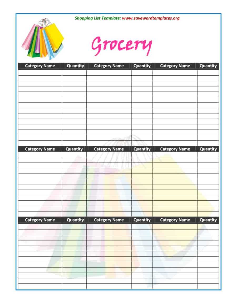 40+ Printable Grocery List Templates (Shopping List) ᐅ Throughout Blank Grocery Shopping List Template