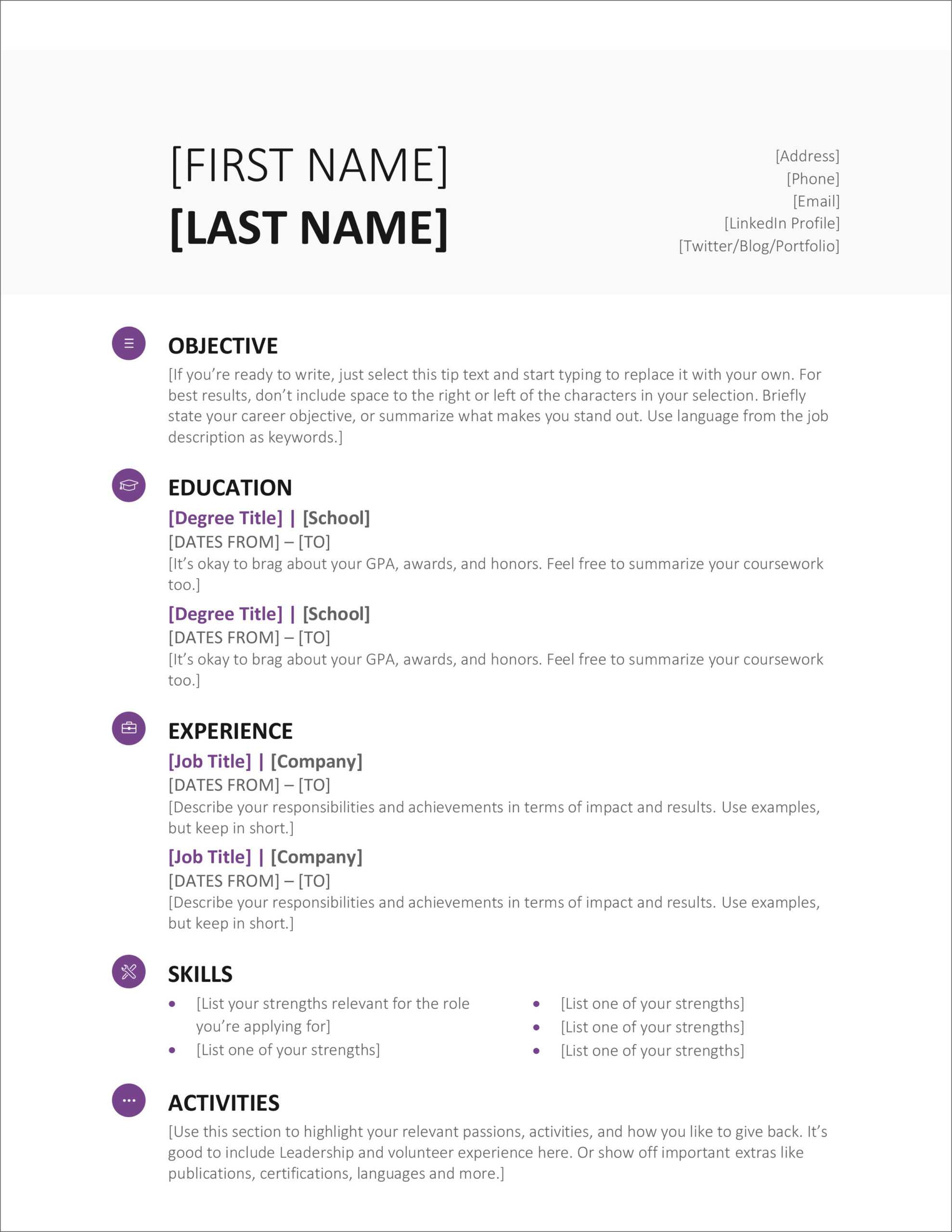 45 Free Modern Resume / Cv Templates – Minimalist, Simple In How To Create A Cv Template In Word