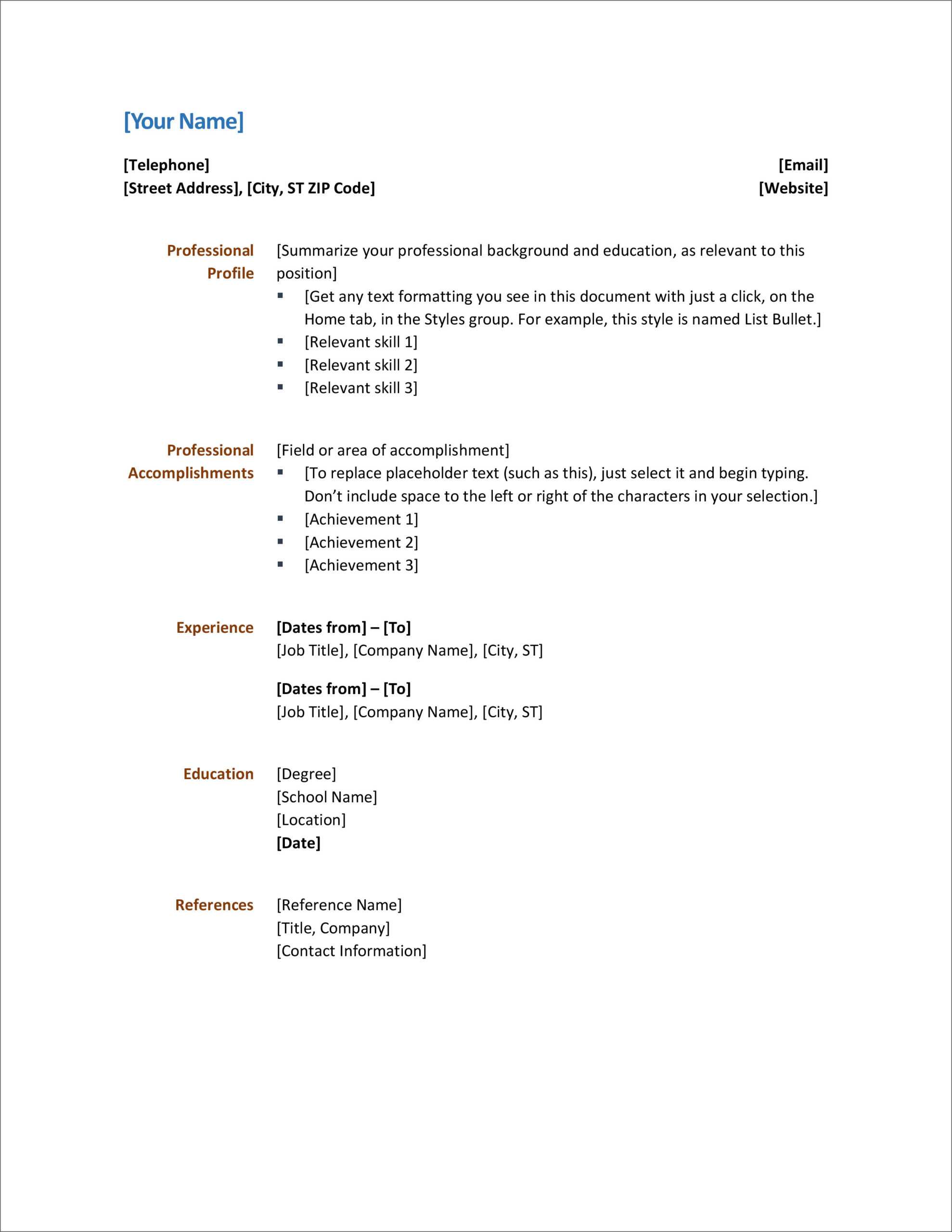 45 Free Modern Resume / Cv Templates – Minimalist, Simple Inside Simple Resume Template Microsoft Word