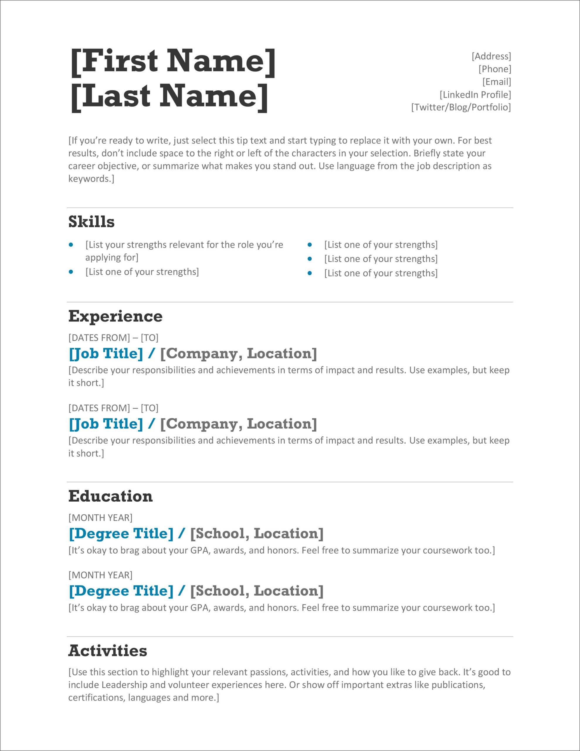 45 Free Modern Resume / Cv Templates – Minimalist, Simple With Regard To How To Make A Cv Template On Microsoft Word