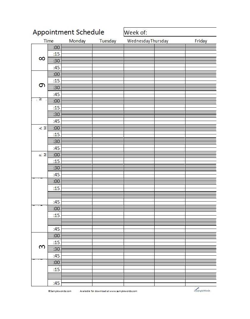 Appointment Sheet Template Word Sample Professional Template