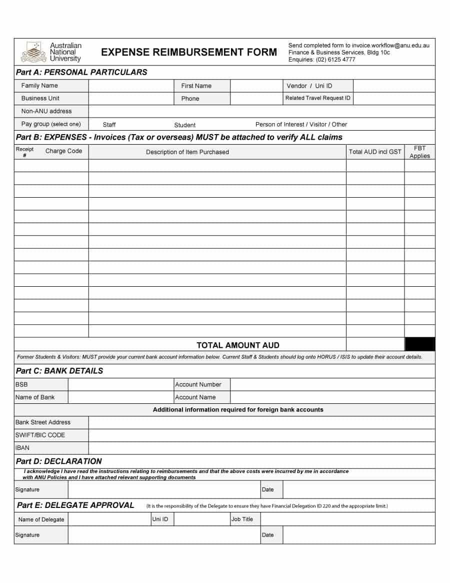 47 Reimbursement Form Templates [Mileage, Expense, Vsp] Within Reimbursement Form Template Word