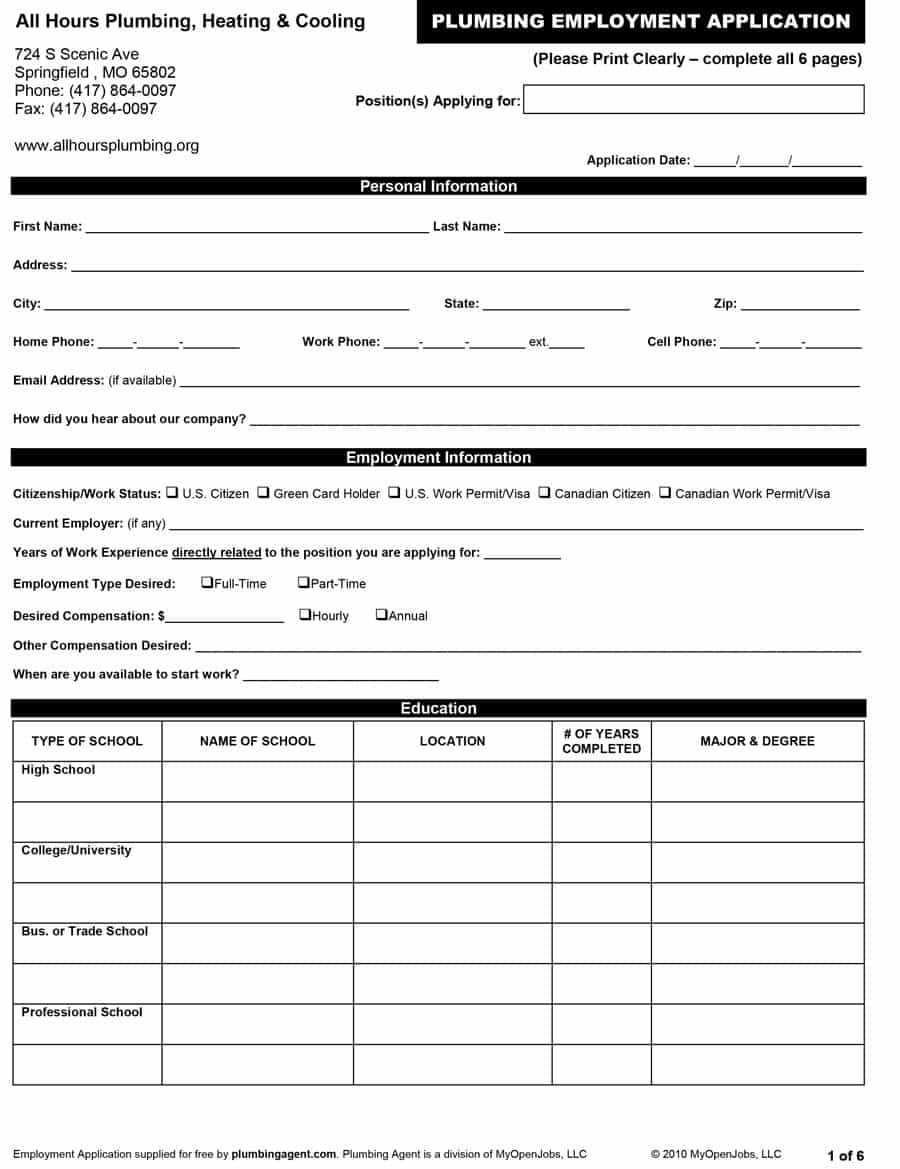 50 Free Employment / Job Application Form Templates For Job Application Template Word