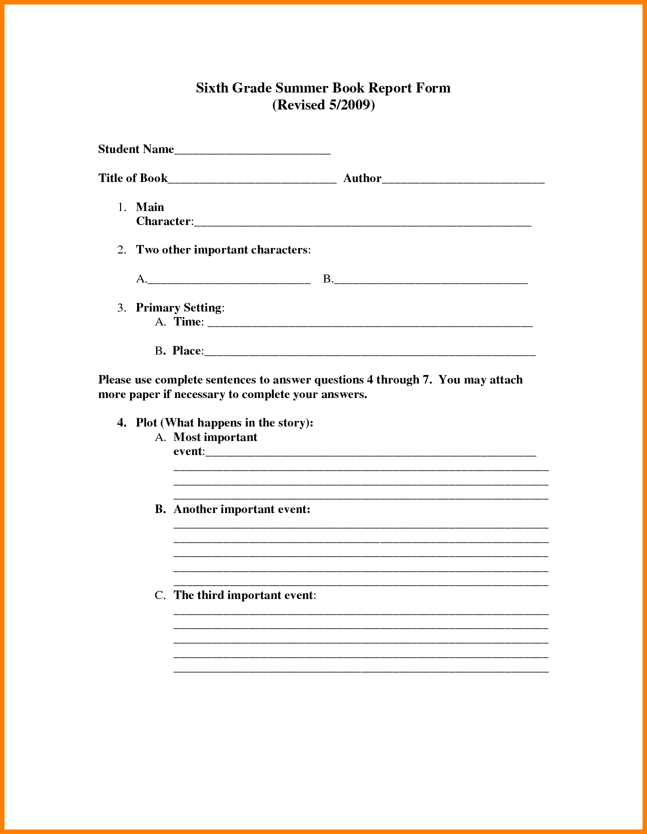6+ Examples Of Book Reports For 6Th Grade | Inta Cf Intended For 6Th Grade Book Report Template