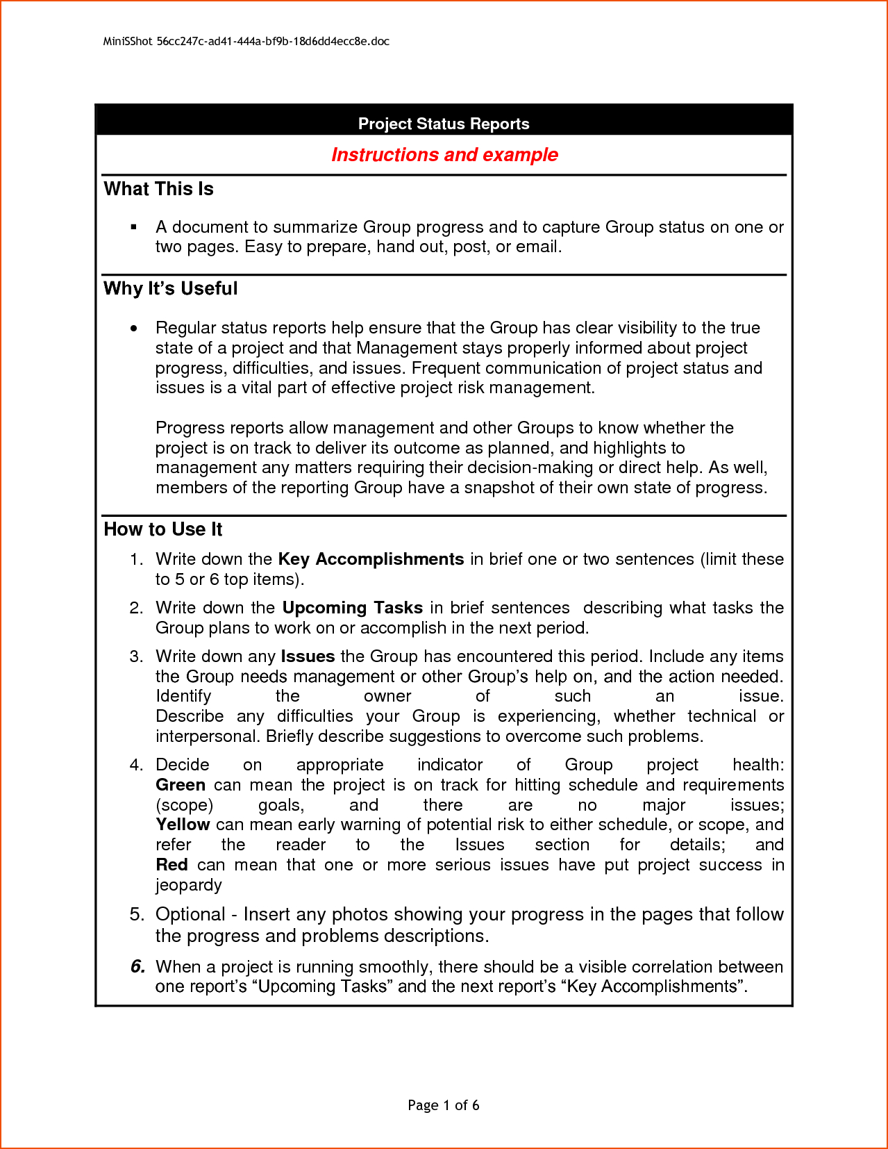 6+ Project Progress Report Template - Bookletemplate With Progress Report Template Doc