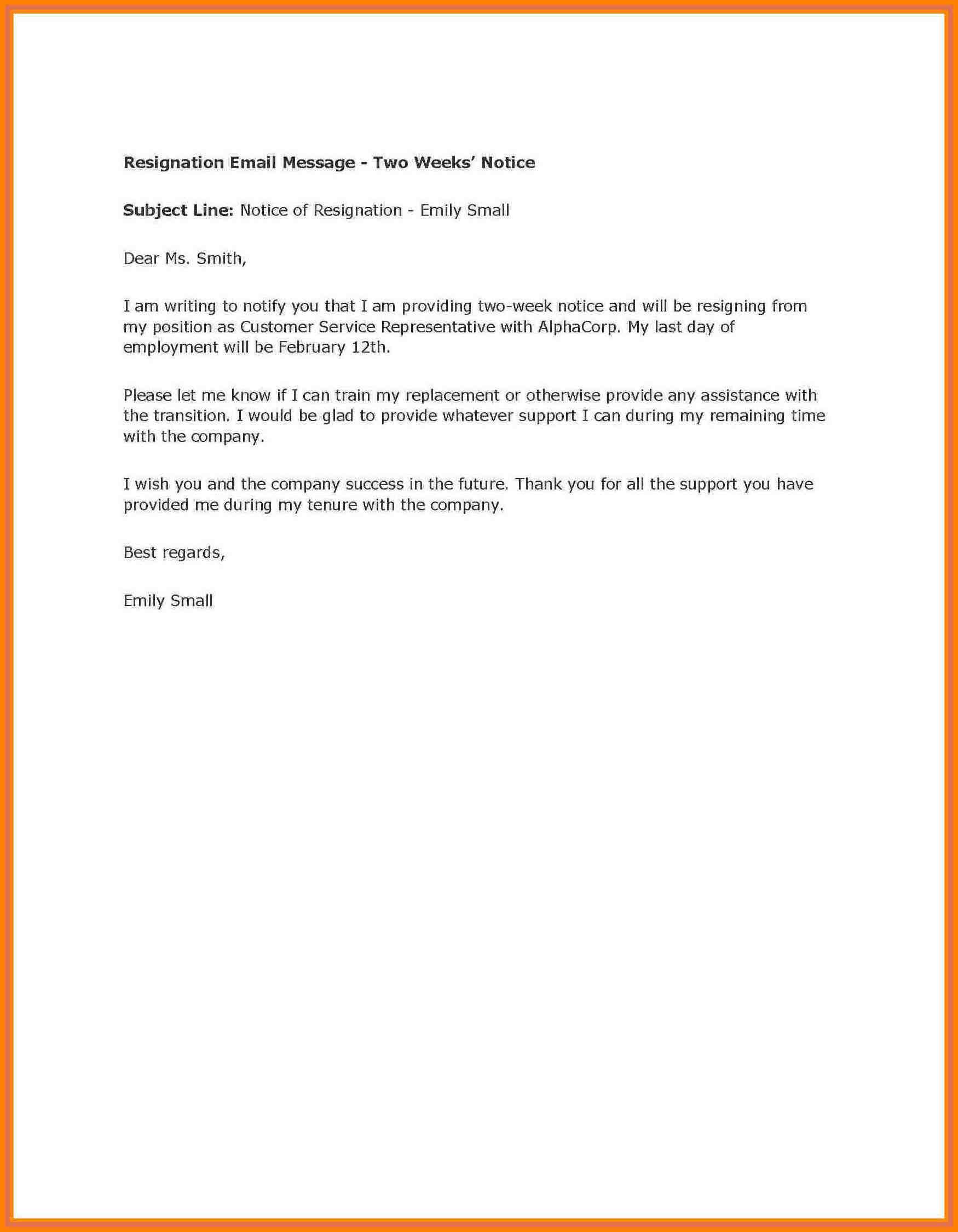 8+ Example Of Two Weeks Notice Letter | Inta Cf In 2 Weeks Notice Template Word