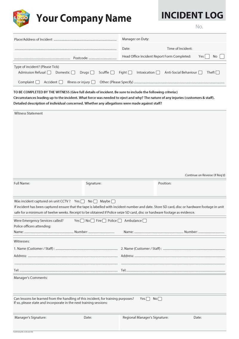 Accident, Injury, Incident Report Log Templates For For Incident Report Book Template