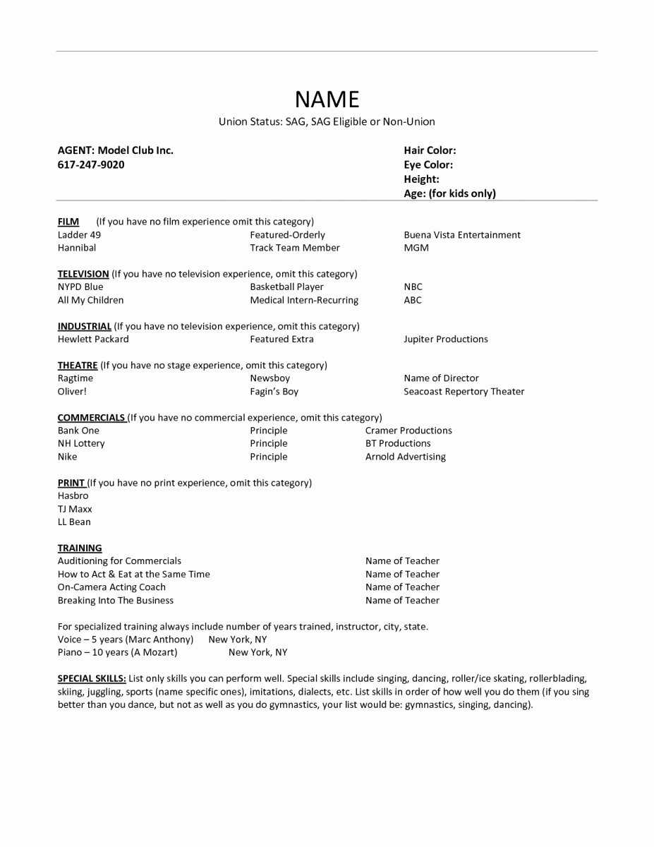 Acting Resume Template For Microsoft Word New Sample Theatre In Theatrical Resume Template Word