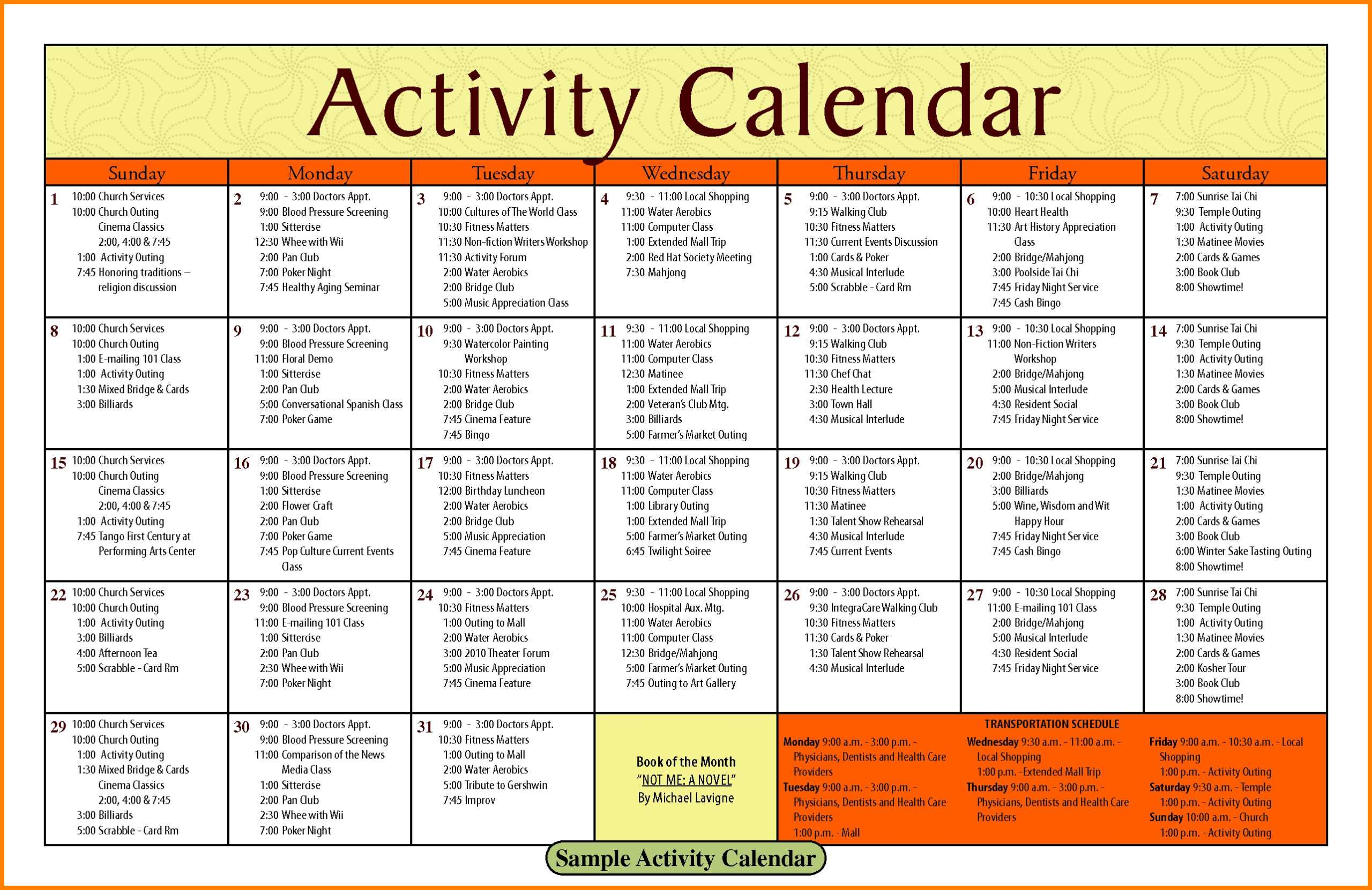 Activity Calendar Template – Printable Week Calendar Within Blank Activity Calendar Template