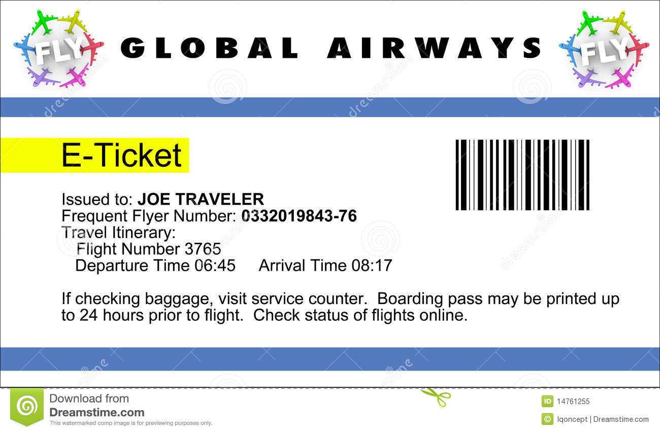 Airline E Ticket Stock Illustration. Illustration Of For Plane Ticket Template Word