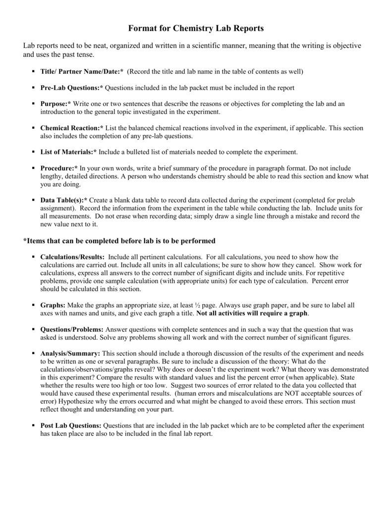 Ap Chemistry Lab Report Format Throughout Lab Report Template Chemistry