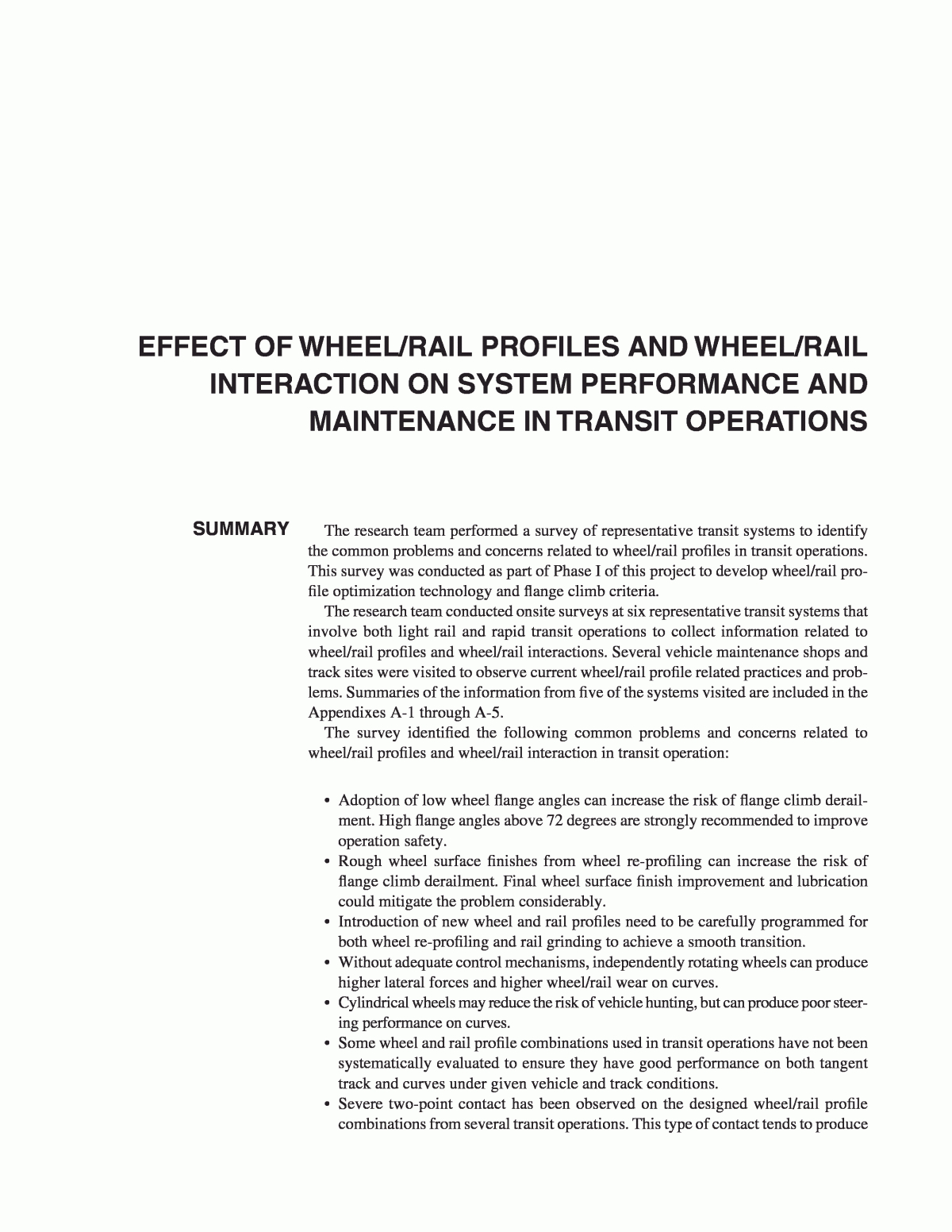 Appendix A – Effect Of Wheel/rail Profiles And Wheel/rail Inside Blank Performance Profile Wheel Template