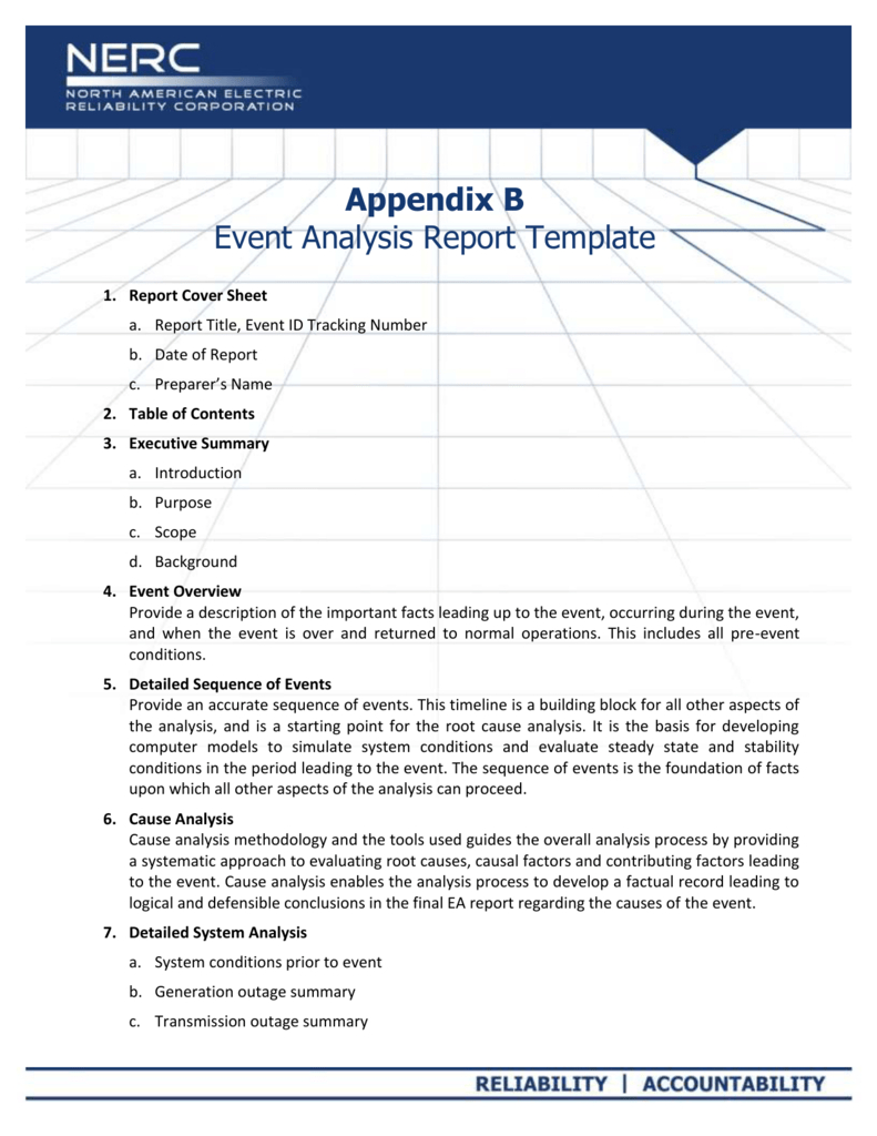 Appendix B - Event Analysis Report Template Throughout Reliability Report Template