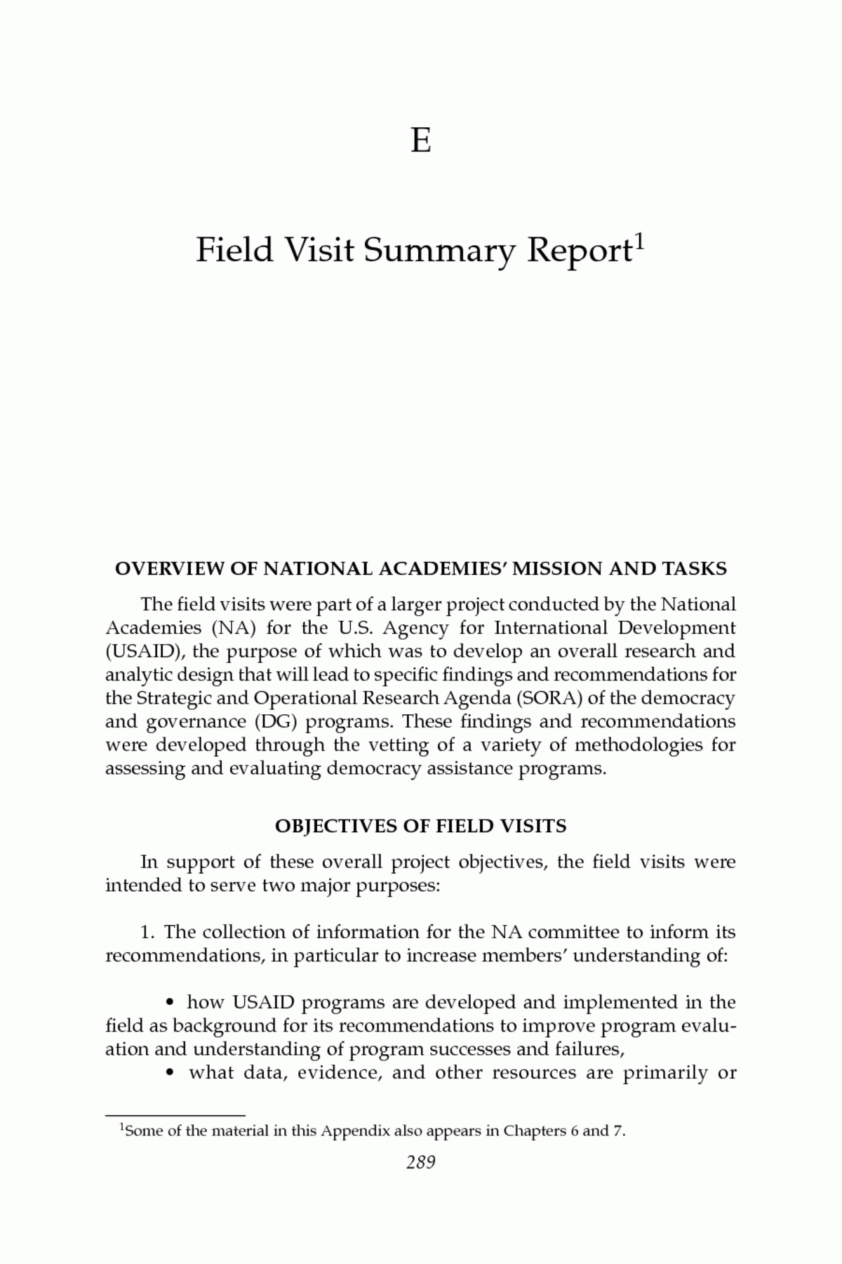 Appendix E: Field Visit Summary Report | Improving Democracy Regarding Evaluation Summary Report Template