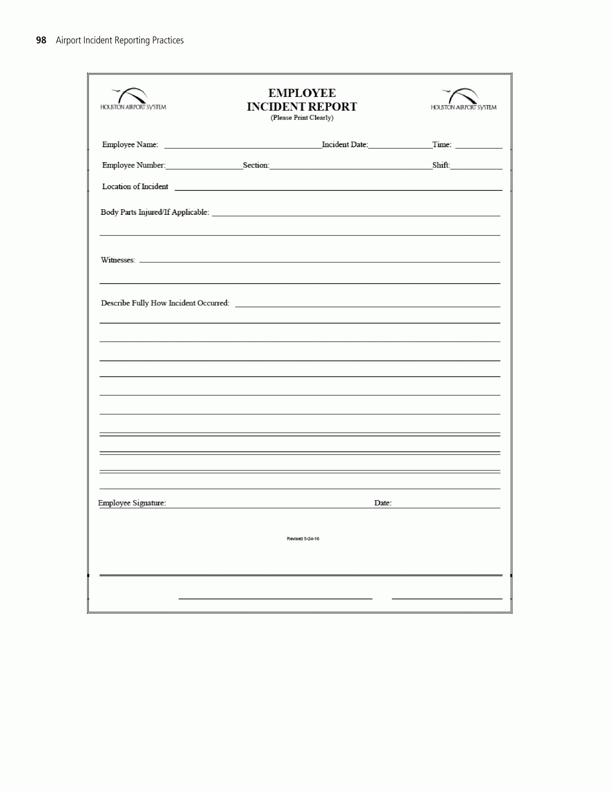 Appendix H – Sample Employee Incident Report Form | Airport Inside Incident Report Book Template