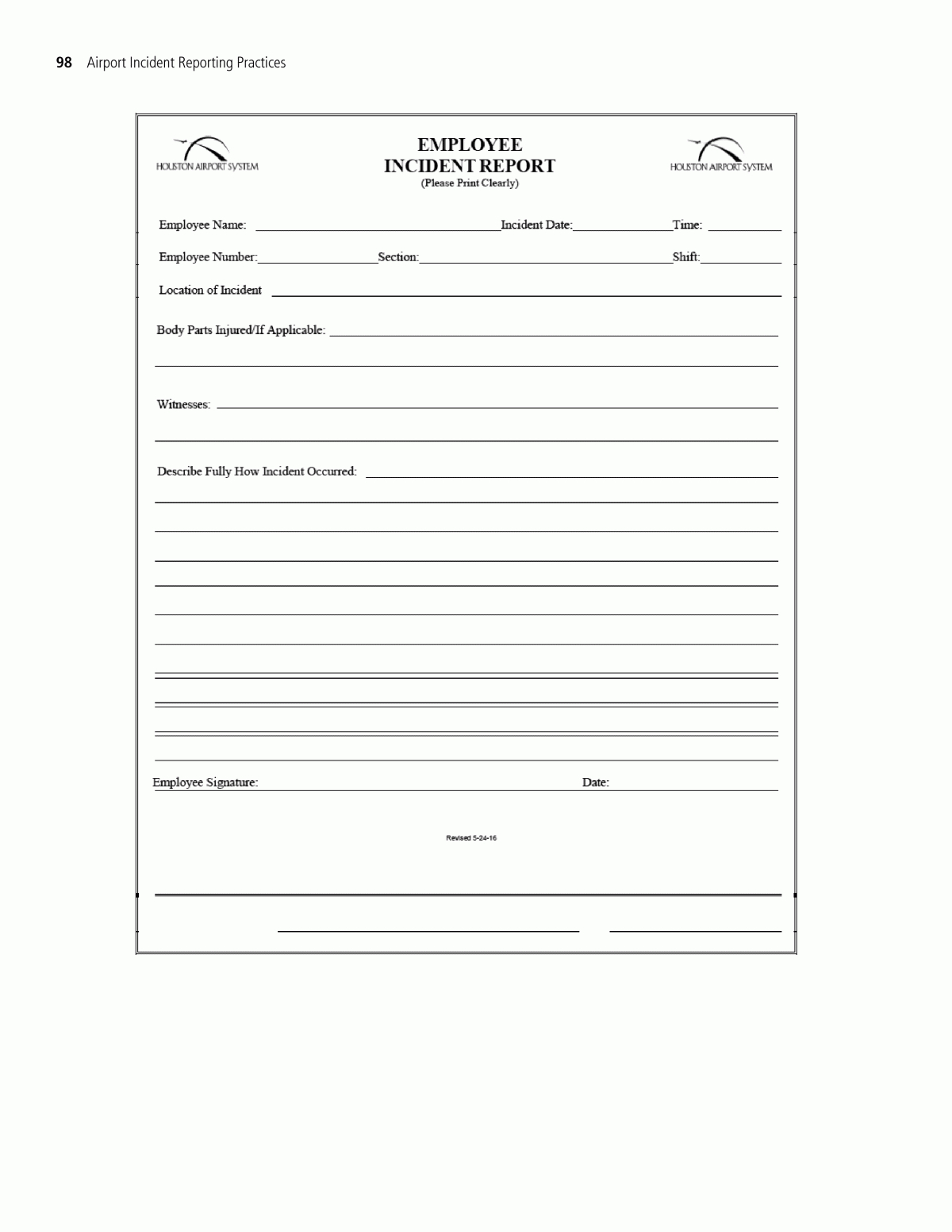 Appendix H – Sample Employee Incident Report Form | Airport Regarding Employee Incident Report Templates