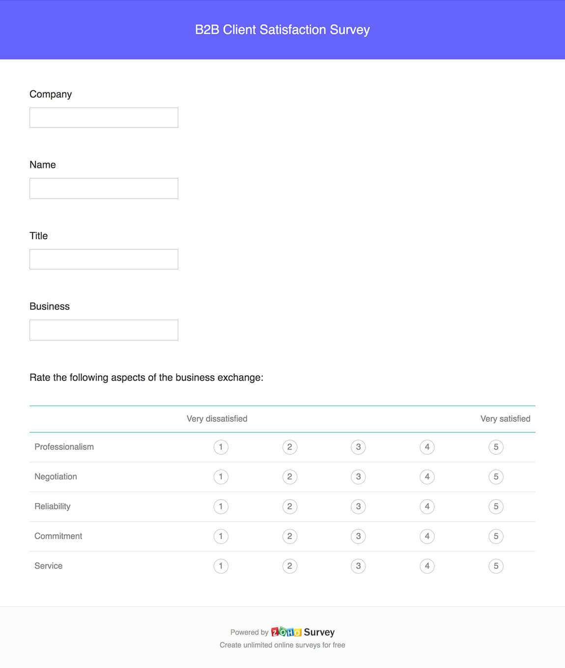 B2B Client Satisfaction Survey Template – Zoho Survey With Regard To Customer Satisfaction Report Template