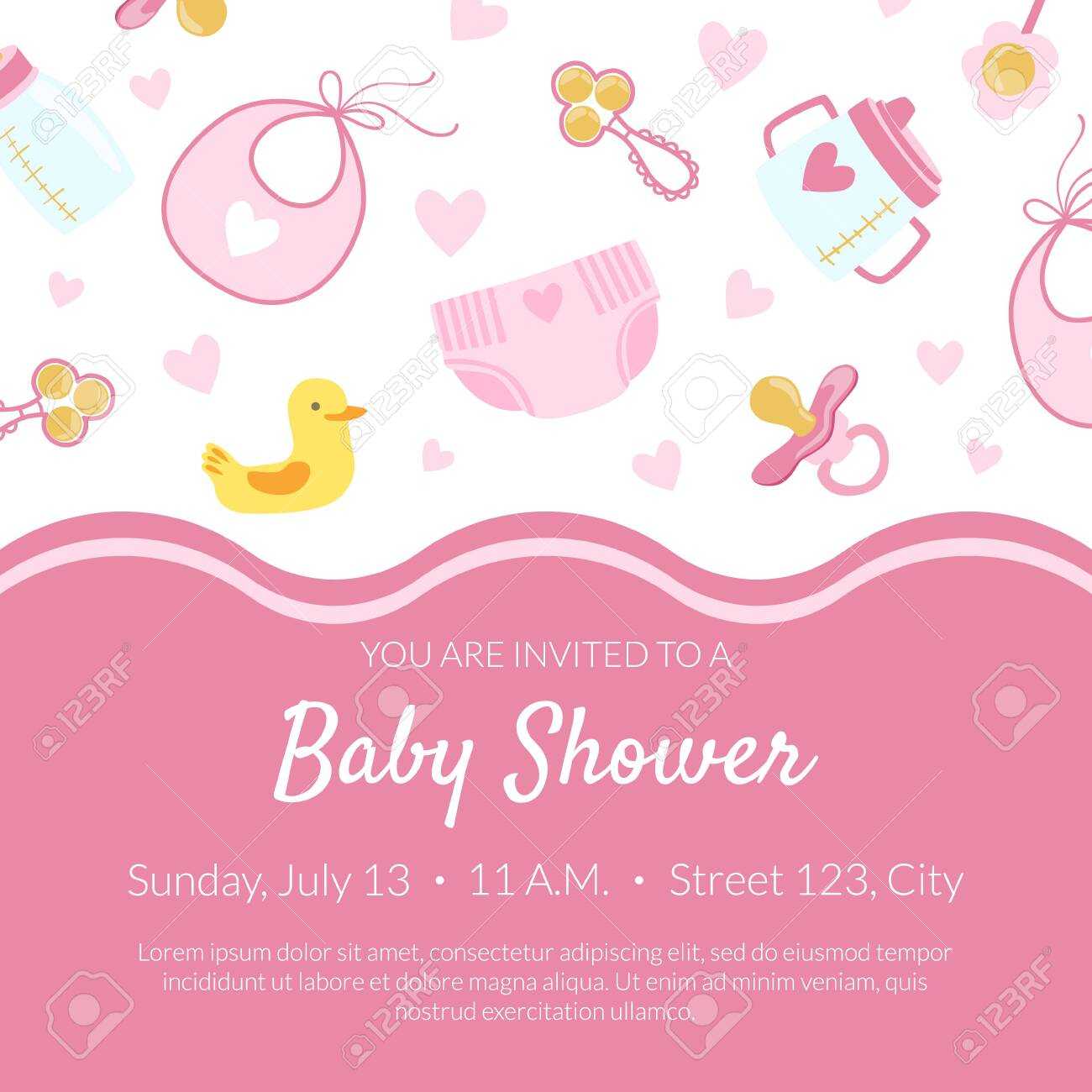 Baby Shower Invitation Banner Template, Pink Card With Newborn.. With Baby Shower Banner Template
