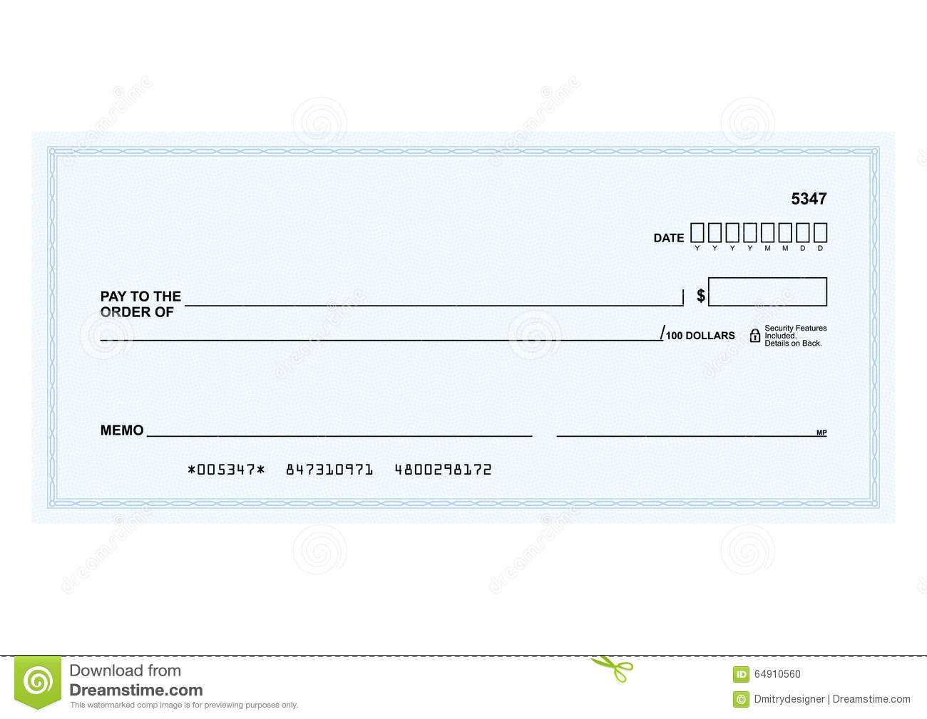Bank Check Stock Vector. Illustration Of Template, Payment With Large Blank Cheque Template
