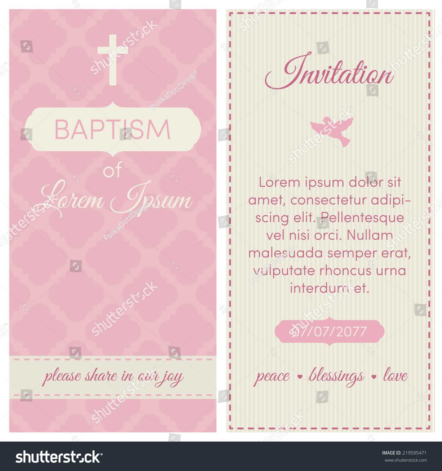 Baptism Invitation Template Pink Cream Colors | Royalty Free In Christening Banner Template Free