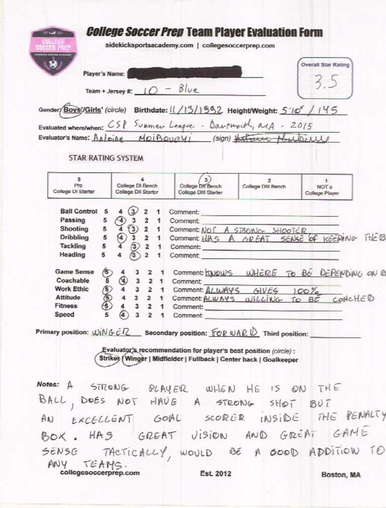 Player Scouting Report Template