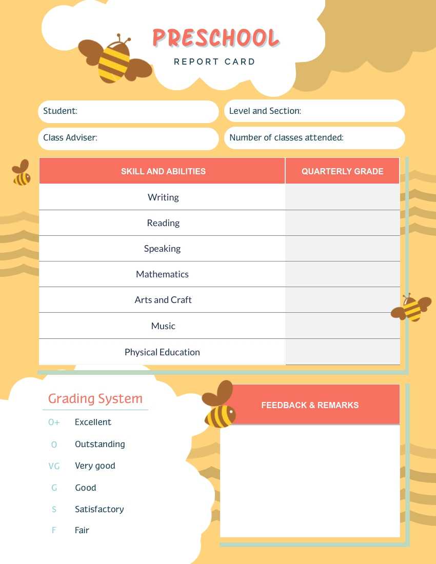 Bee Preschool Report Card Template – Visme Inside Preschool Weekly Report Template
