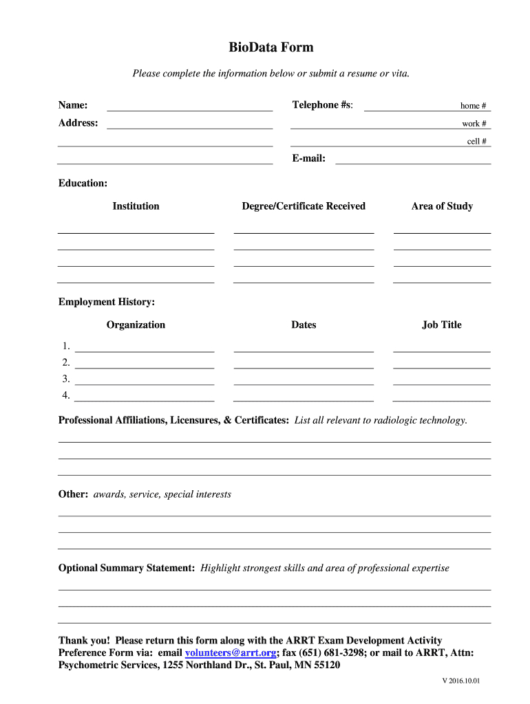 Biodata Form – Fill Online, Printable, Fillable, Blank In Free Bio Template Fill In Blank