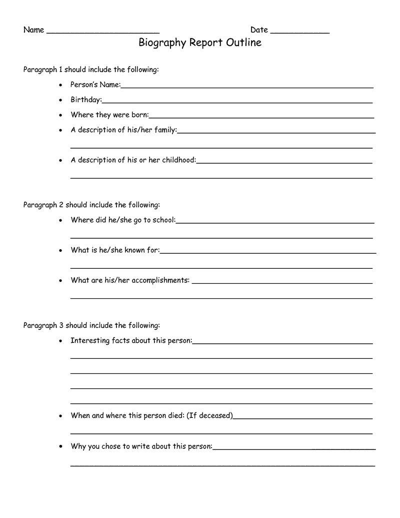 Biography Report Outline Worksheet Pdf Book Essay E With Biography Book Report Template