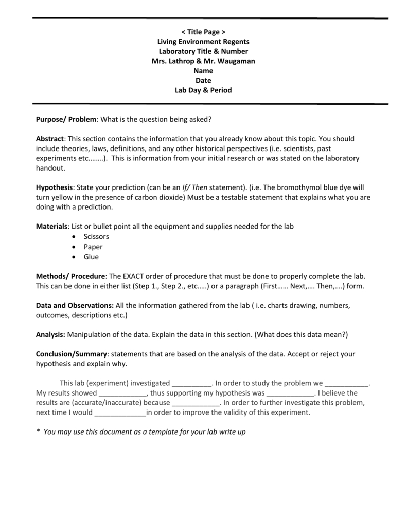 Biology Lab Report Template Regarding Lab Report Conclusion Template