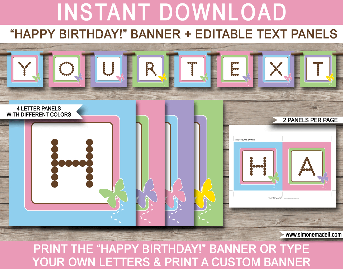 Birthday Banner Template Butterfly Party Photoshop Free Intended For Diy Party Banner Template