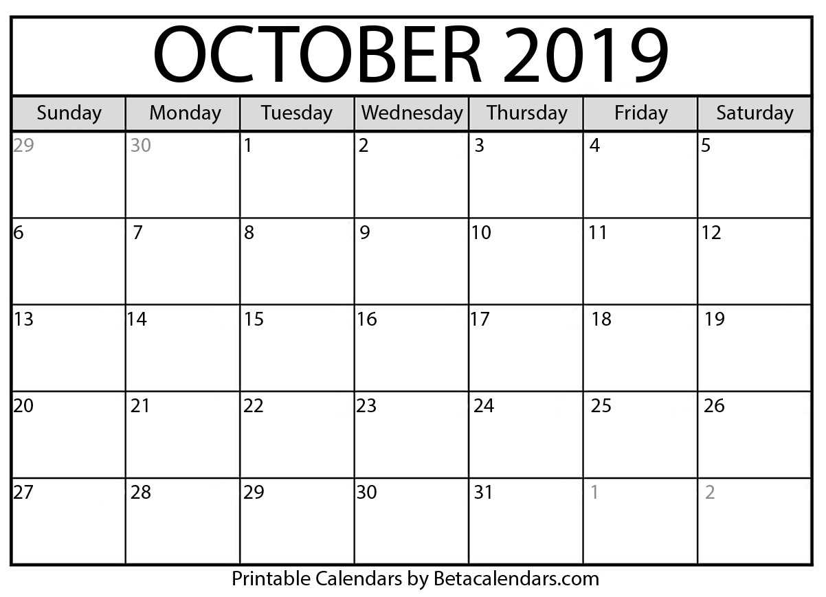 Blank Calendar For October 2019 – Mateo Pedersen – Medium Pertaining To Blank Activity Calendar Template