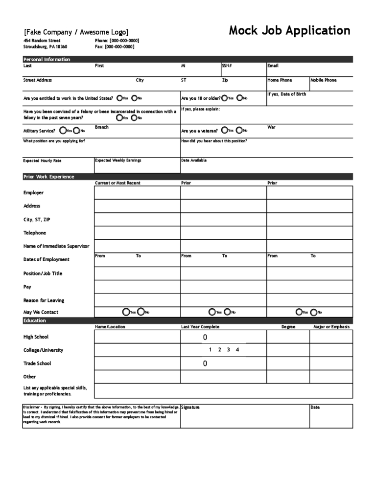 Blank Job Application Form – 5 Free Templates In Pdf, Word In Job Application Template Word Document
