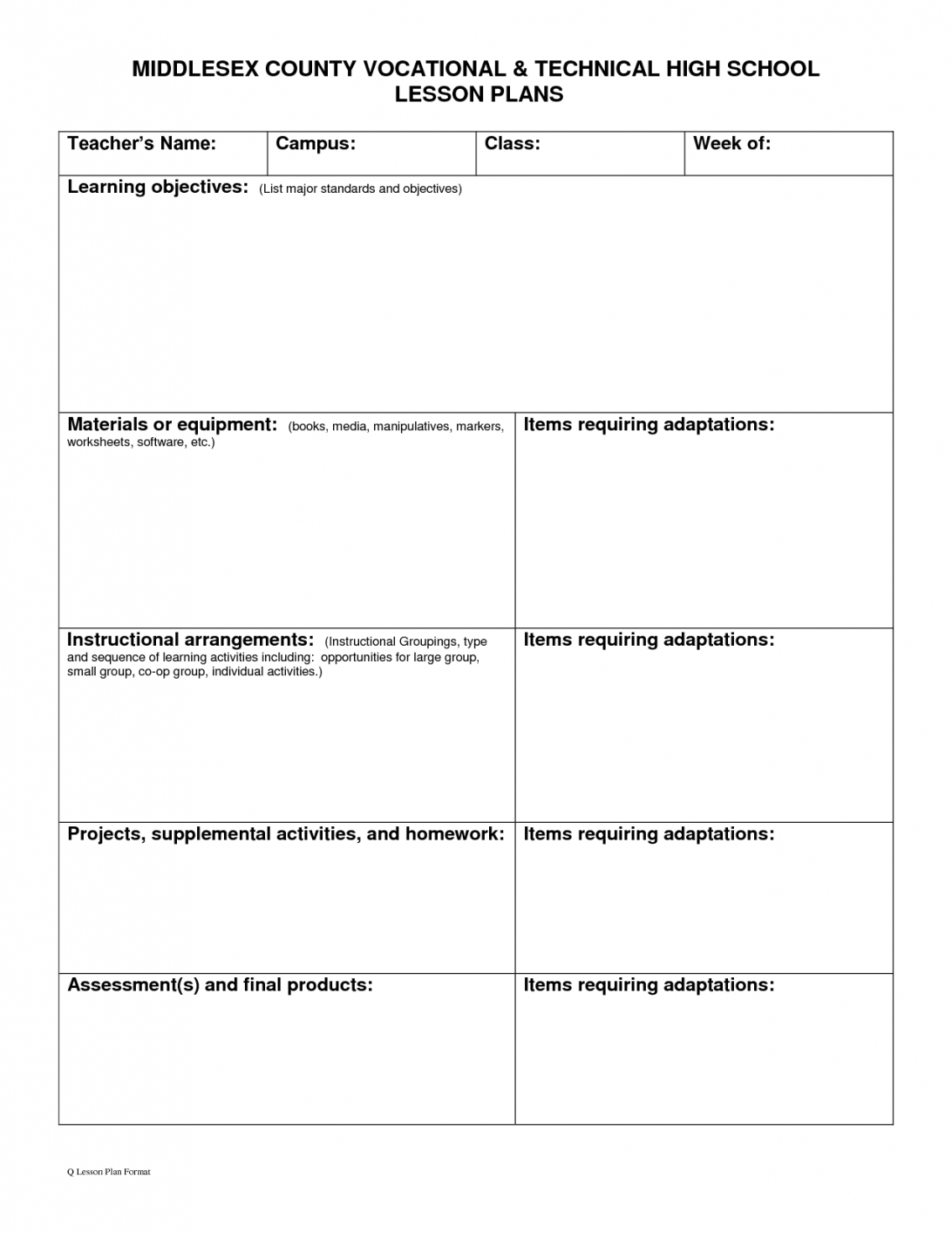 Blank Lesson Plan Format Pdf Weekly Templates Free Template With Business Plan Template Free Word Document
