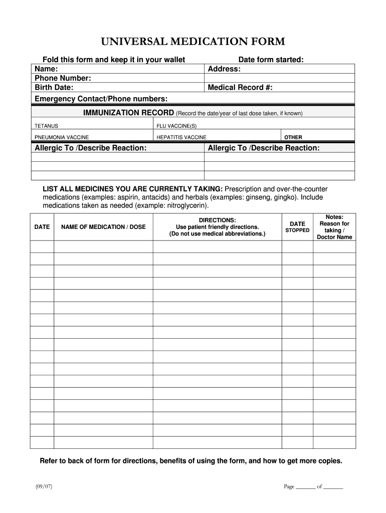 Blank Medication List Form – Fill Online, Printable Within Blank Prescription Form Template