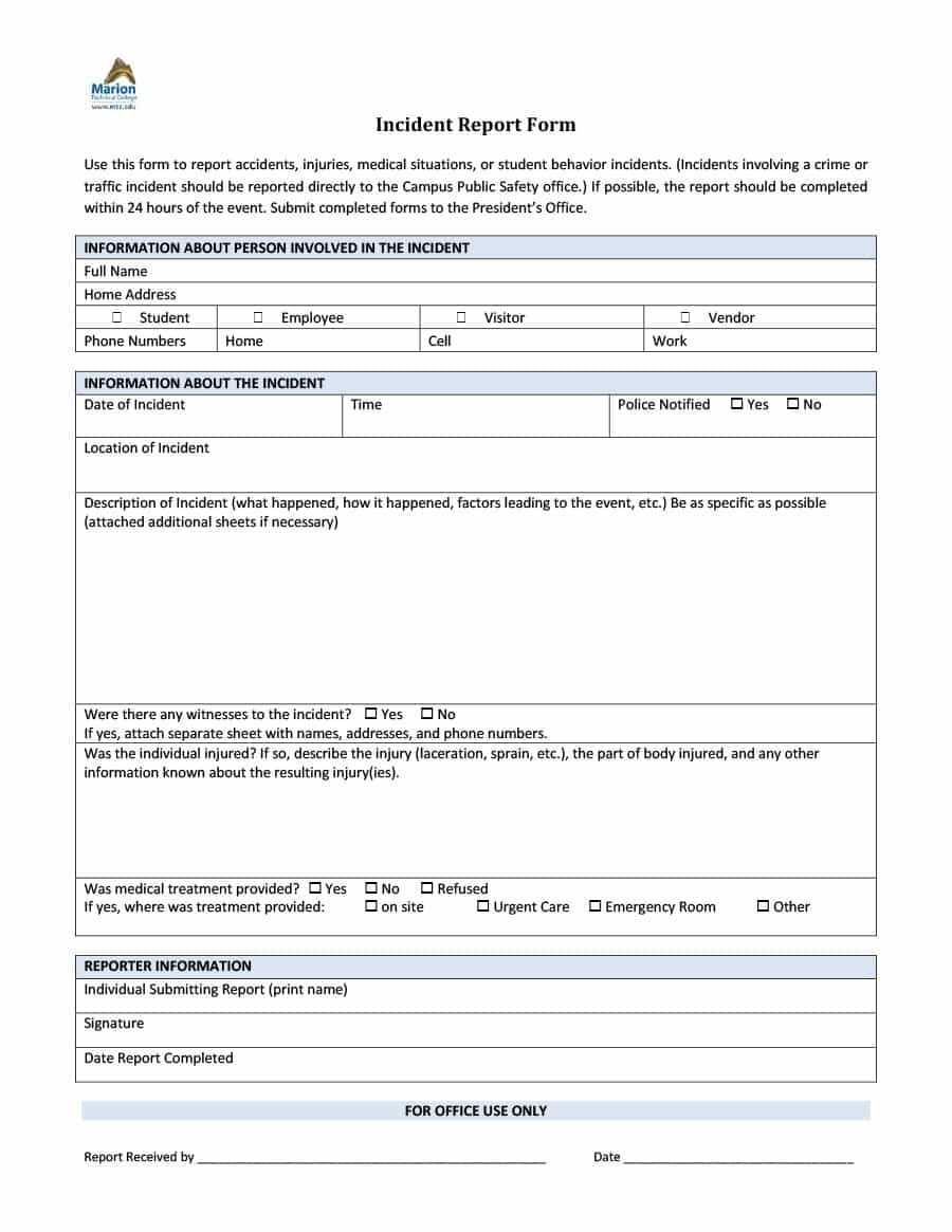 Blank Police Incident Report Form – Horizonconsulting.co For Medication Incident Report Form Template