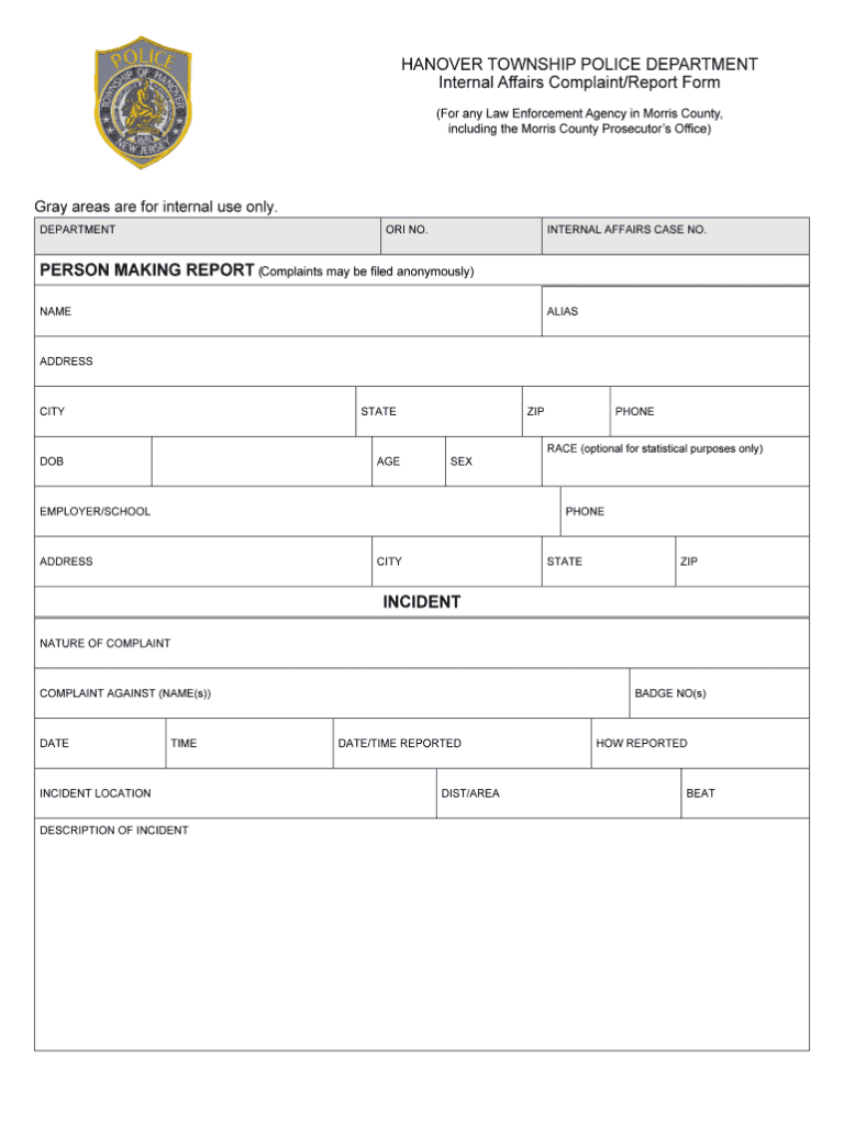 Blank Police Report Template