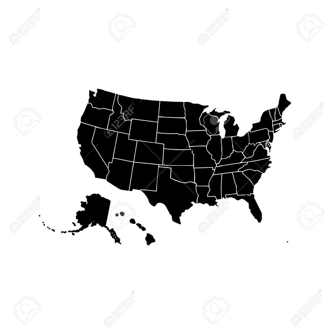 Blank Similar Usa Map Isolated On White Background. United States.. With Regard To Blank Template Of The United States