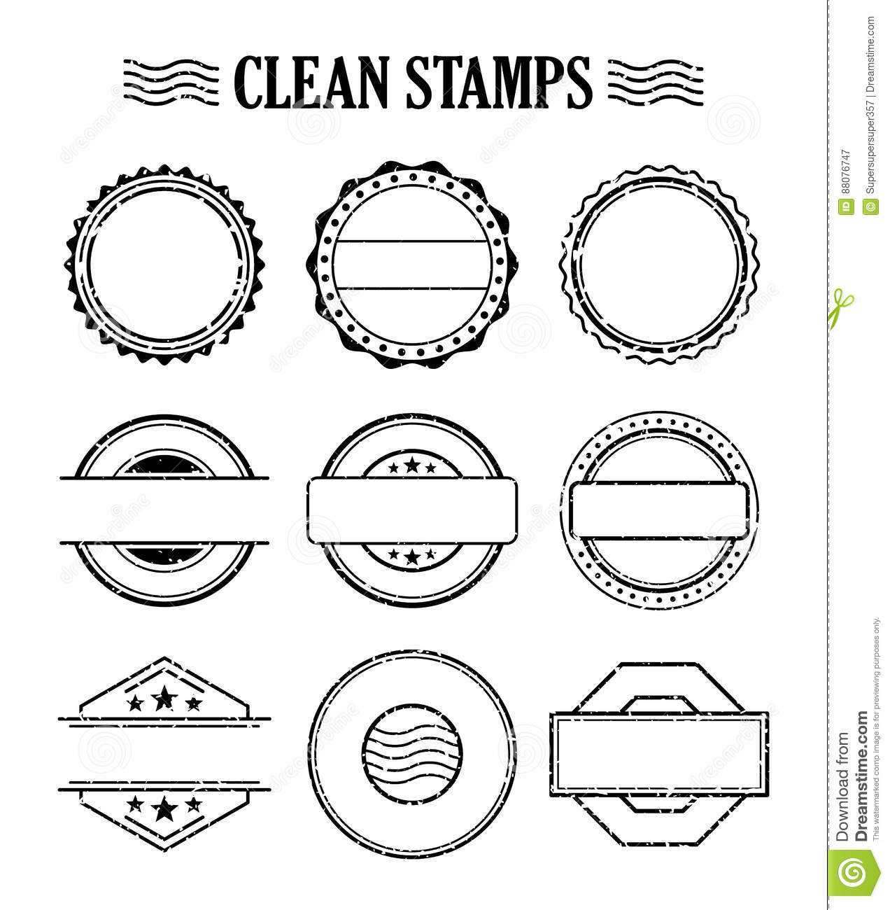 Blank Stamp Set, Ink Rubber Seal Texture Effect Stock Vector With Blank Seal Template