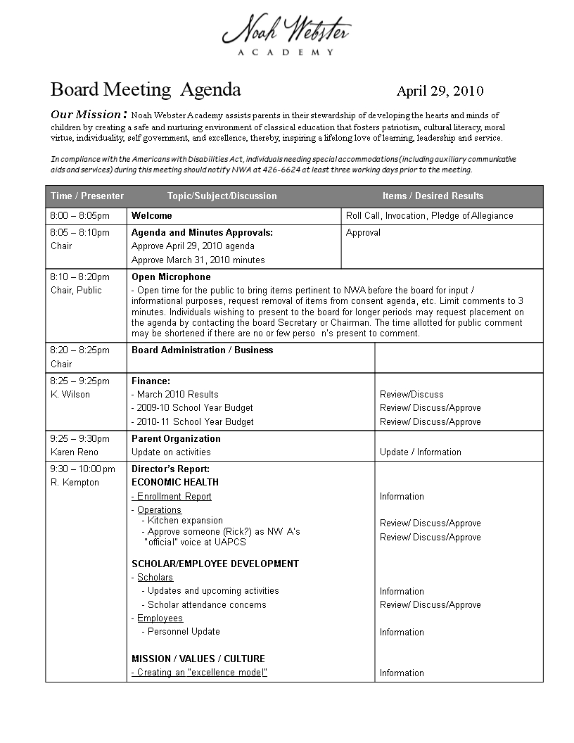Board Meeting Agenda In Word | Templates At With Regard To Agenda Template Word 2010