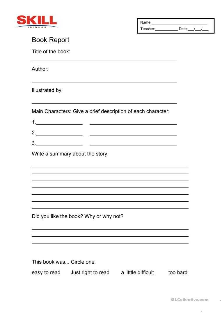 Book Report – English Esl Worksheets For Sandwich Book Report Printable Template