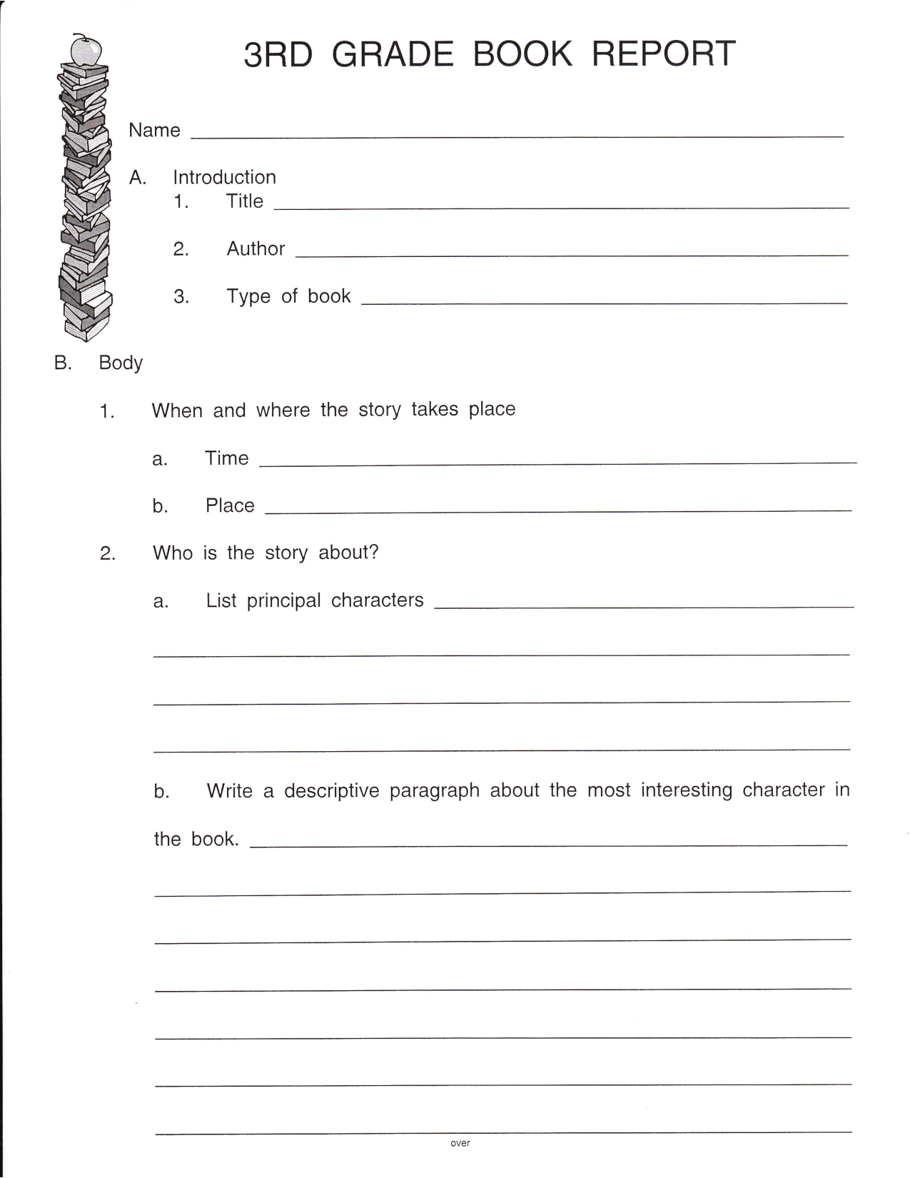Book Report Examples 3Rd Grade 6Th 5Th Pdf College Sample For Book Report Template 2Nd Grade