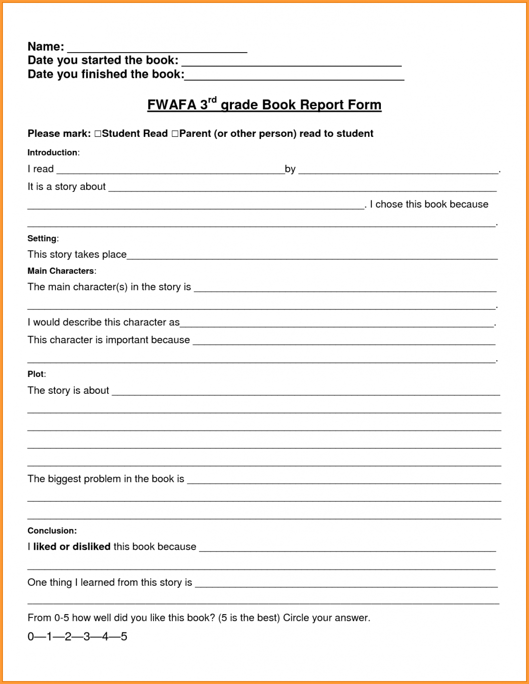 Book Report Template 3Rd Grade Pdf Third Examples Printable Within Story Report Template