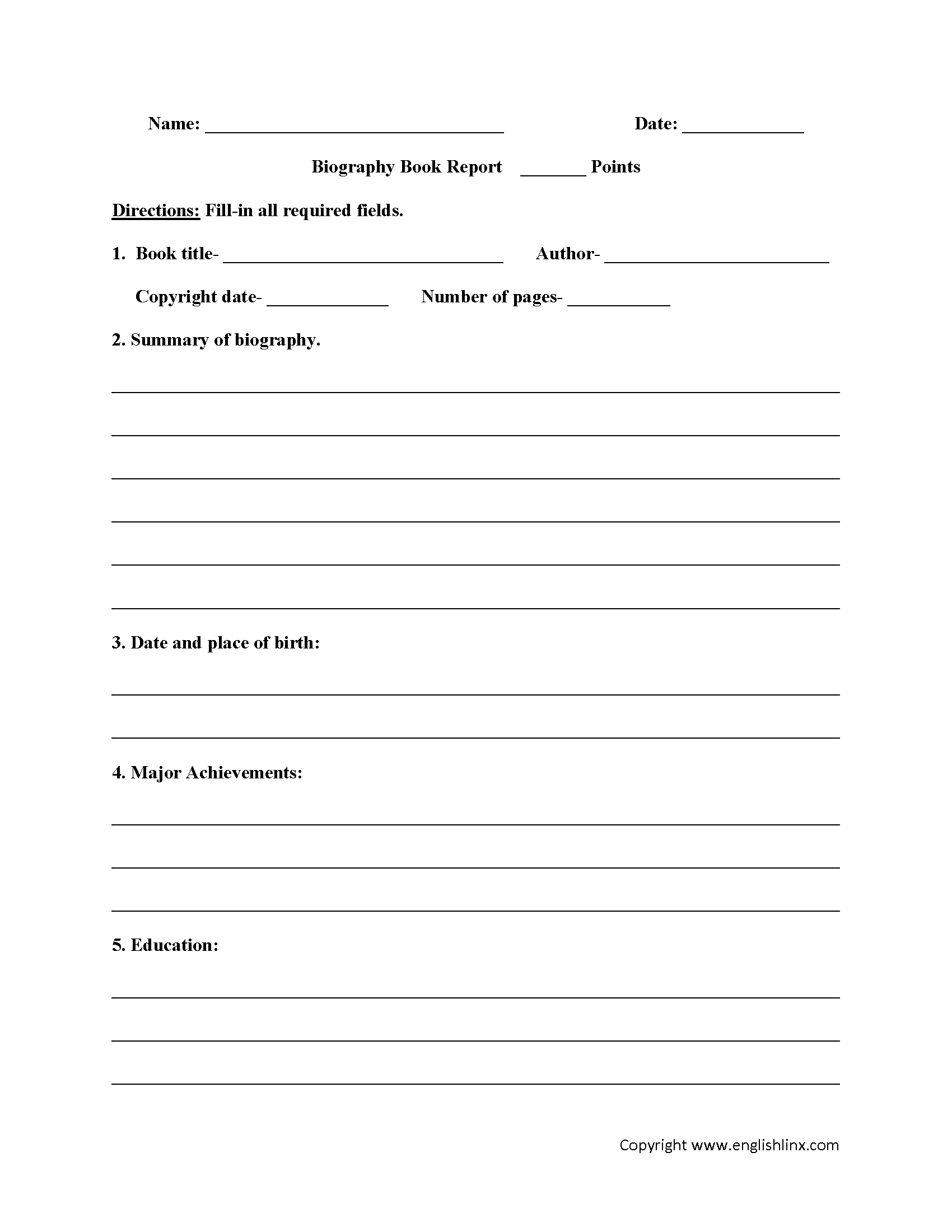 Book Report Worksheets | Biography Book Report Worksheets For Biography Book Report Template