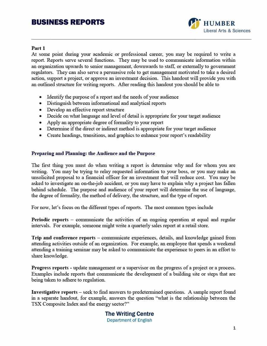 Business Report Writing Examples Free Download With Regard To Business Trip Report Template Pdf