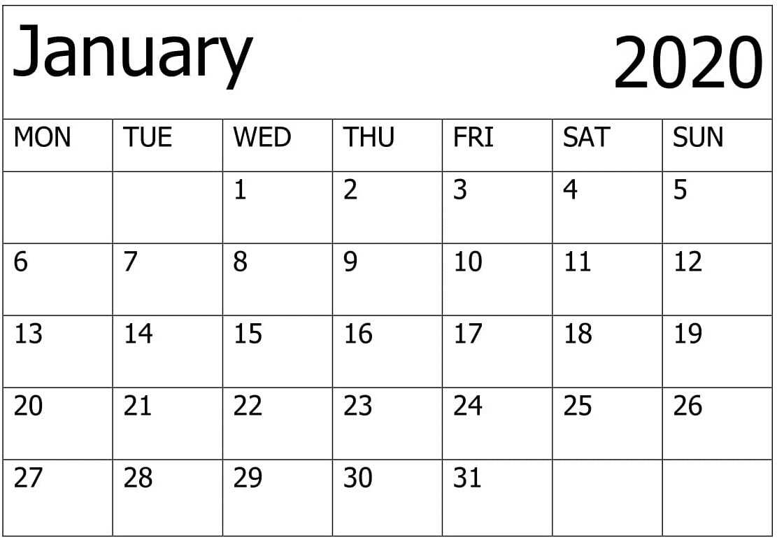 Calendar January 2020 Printable – For Classroom Management For Blank Calendar Template For Kids
