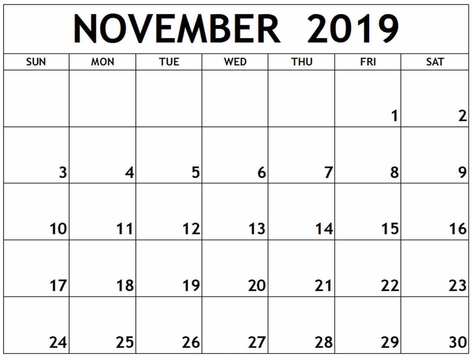 Calendar November 2019 Printable Template – 2019 Calendars Pertaining To Blank Calendar Template For Kids