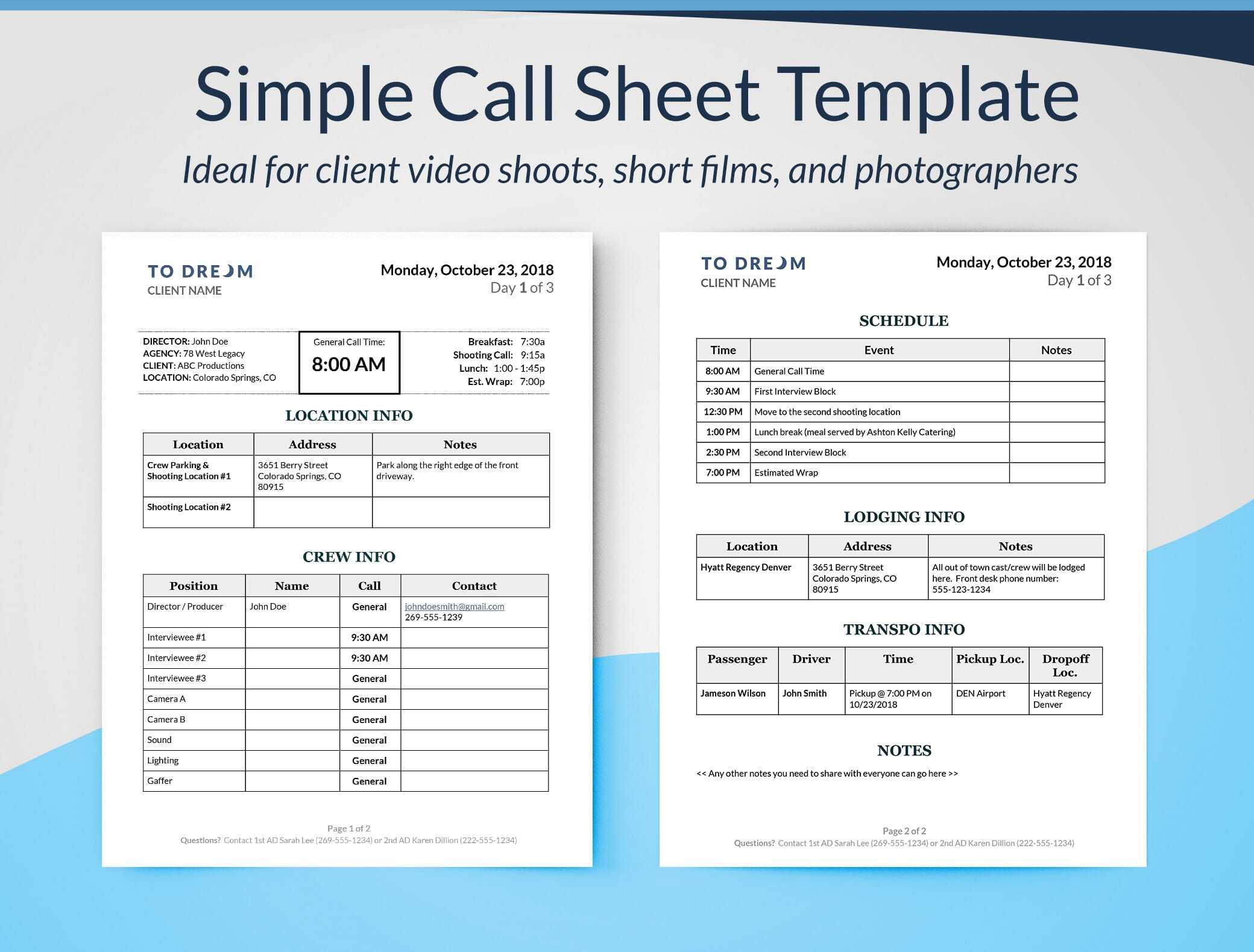 Call Sheet Template – Horizonconsulting.co In Film Call Sheet Template Word