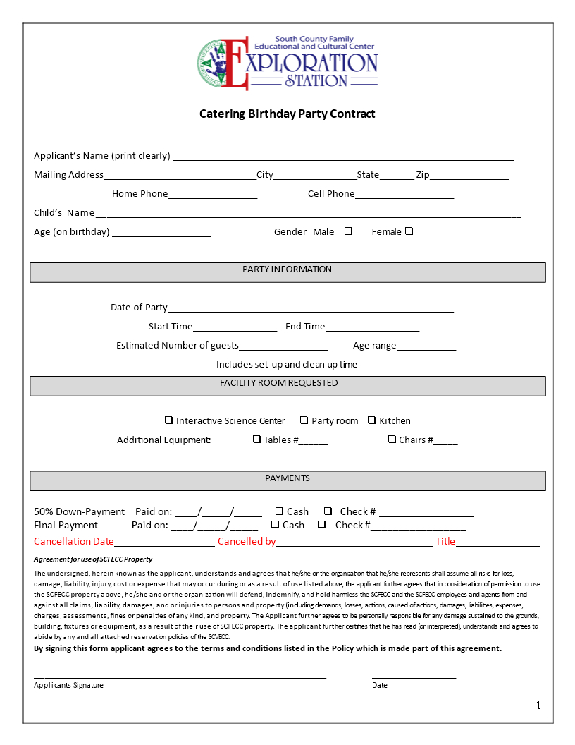 Catering Contract For Birthday Party | Templates At Intended For Catering Contract Template Word