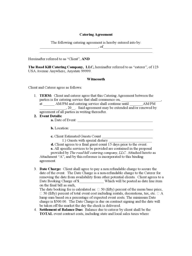 Catering Contract Template - 6 Free Templates In Pdf, Word Intended For Catering Contract Template Word